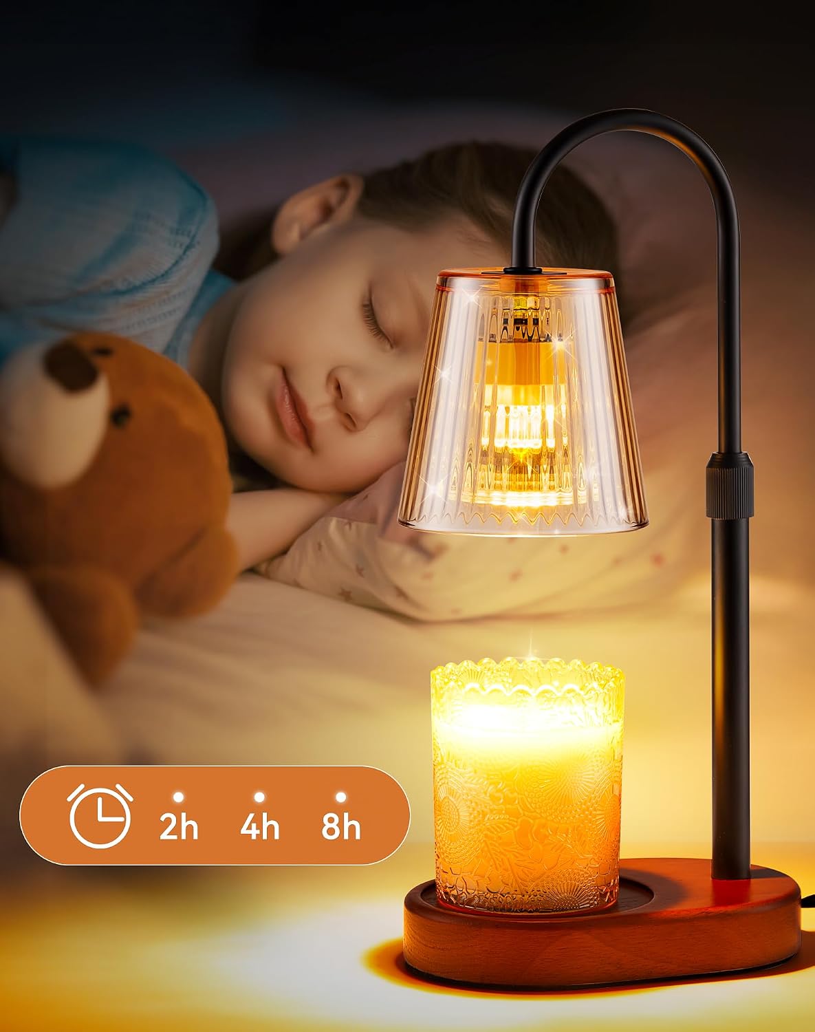 Adjustable Candle Warmer Lamp with Timer - Electric Light Wax Warming Dimmable Flameless Top Melter Heater Melting Heating Height Small Jar Candles Gifts Women Mom Birthday Home Desk Modern Decor