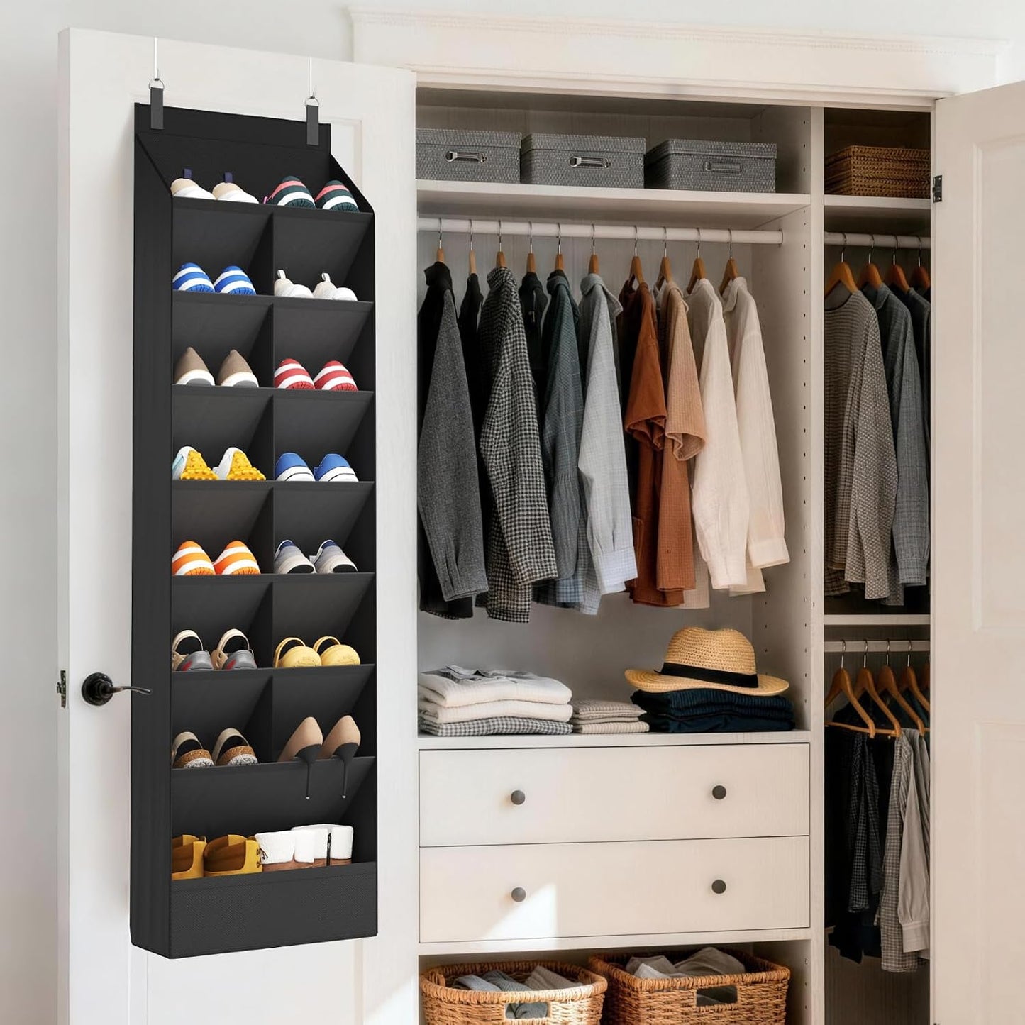 Lifewit 6 Tier Over the Door Shoe Organizer with 11 Large Deep Pockets, Fabric Hanging Shoes Shelf for Closet, Dorm Storage, Fit Up to 12 Pair Shoe Rack Holder for Sneakers, Boots, Gray