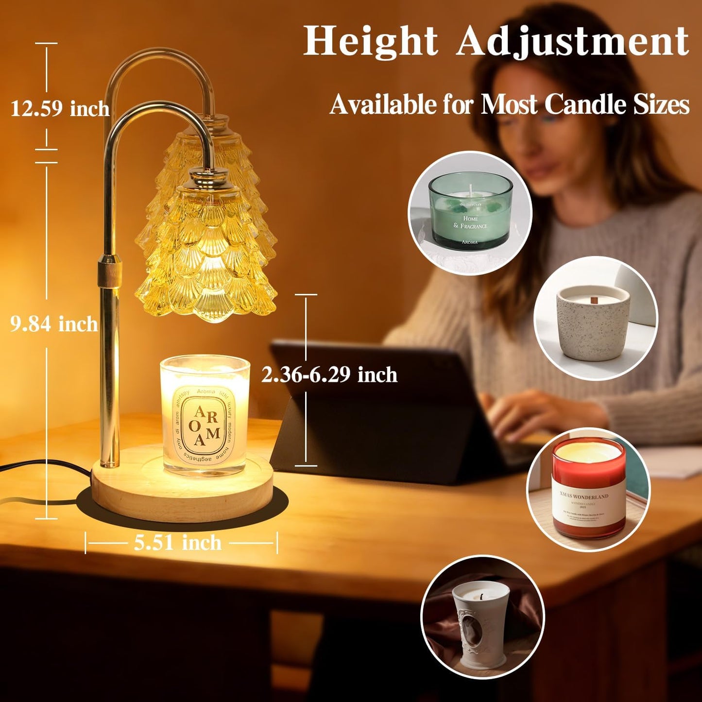 Fragrance Candle Warmer Lamp with 2 Bulbs Electric Candle Warmer with Timer & Dimmer for Home Decor