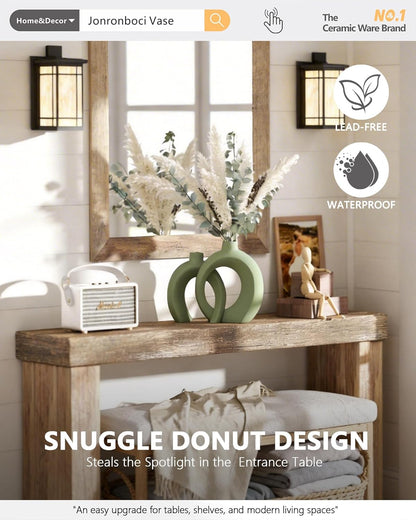 7.2″Hx8.9″H Donut Shape Decorative Vase Set of 2, Ceramic, Modern Minimalism Styles, Flowers or Plant Table Vases for Home Decor Living Room Shelf Entry Console Mantle Dining Centerpiece (Matte White)