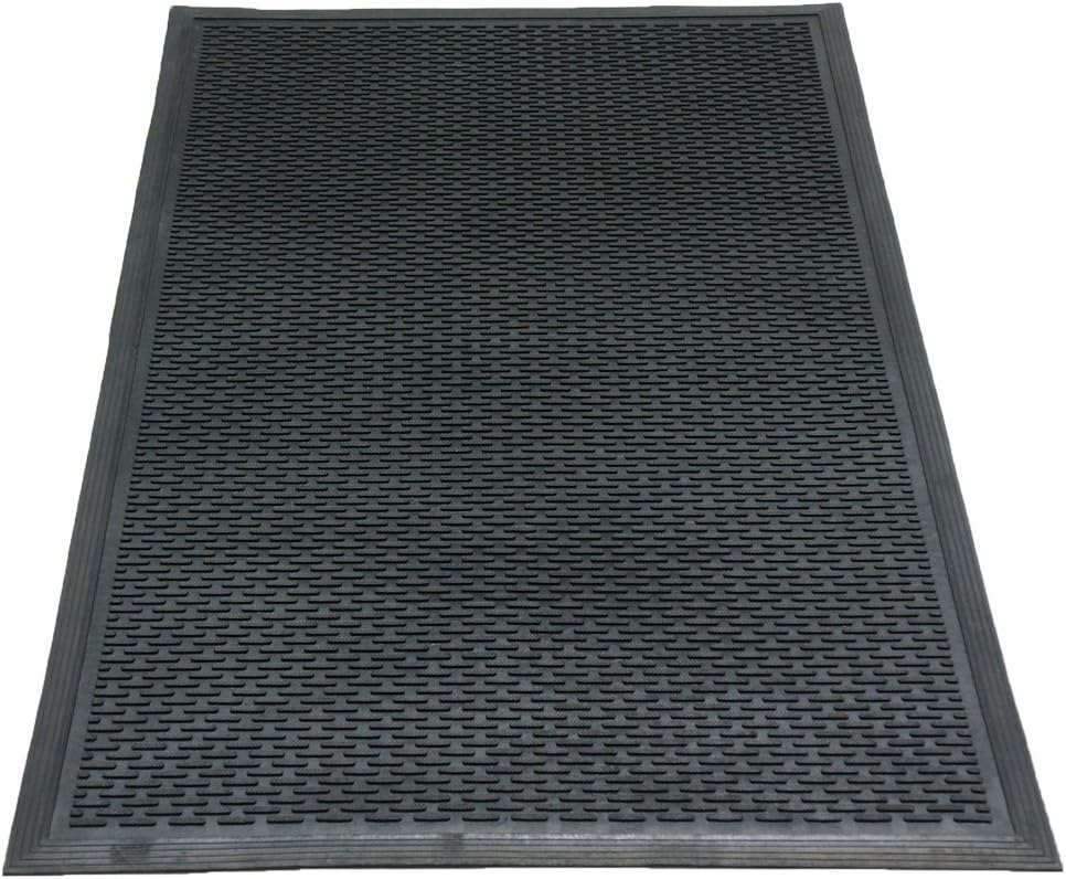Rubber-Cal "Dura-Scraper Linear" Commercial Rubber Entrance Door Mat - 3/8 in x 3 ft x 5 ft - Black