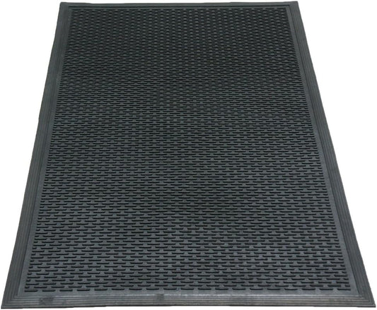 Rubber-Cal "Dura-Scraper Linear" Commercial Rubber Entrance Door Mat - 3/8 in x 3 ft x 5 ft - Black