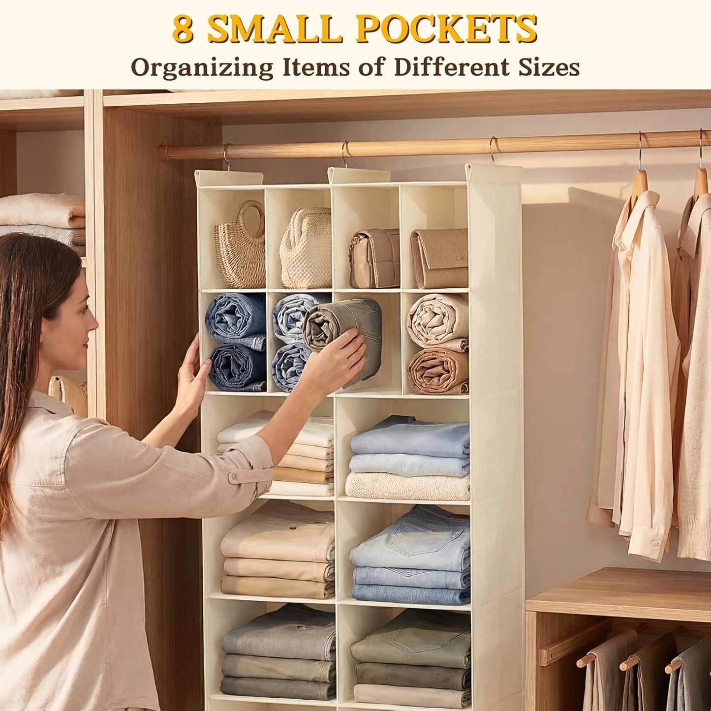 Ofiray-home 6 Tier Hanging Closet Organizer, 16 Compartments Sweater Organizer for Closet with 3 Sturdy Hooks, Closet Organizers and Storage, Wardrobe, Rv, Garment Rack, Grey