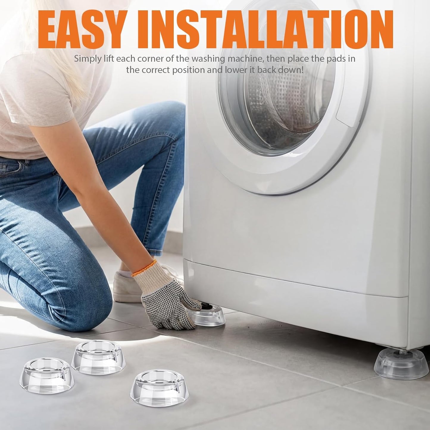 8 Pcs Anti Vibration Pads for Washing Machine and Dryer Bulk Transparent Rubber Antivibration Stabilizer Washer Stabilizer Feet Washing Machine Foot Pads Prevent Moving Shaking Walking Noise
