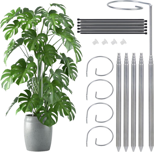5 Pack Extendable Metal Plant Stakes, 7IN to 24.5IN Adjustable Monstera Plant Supports with Cable Tie Indoor Outdoor Plant Holder Sticks for Monstera Orchids Tomatoes Vines