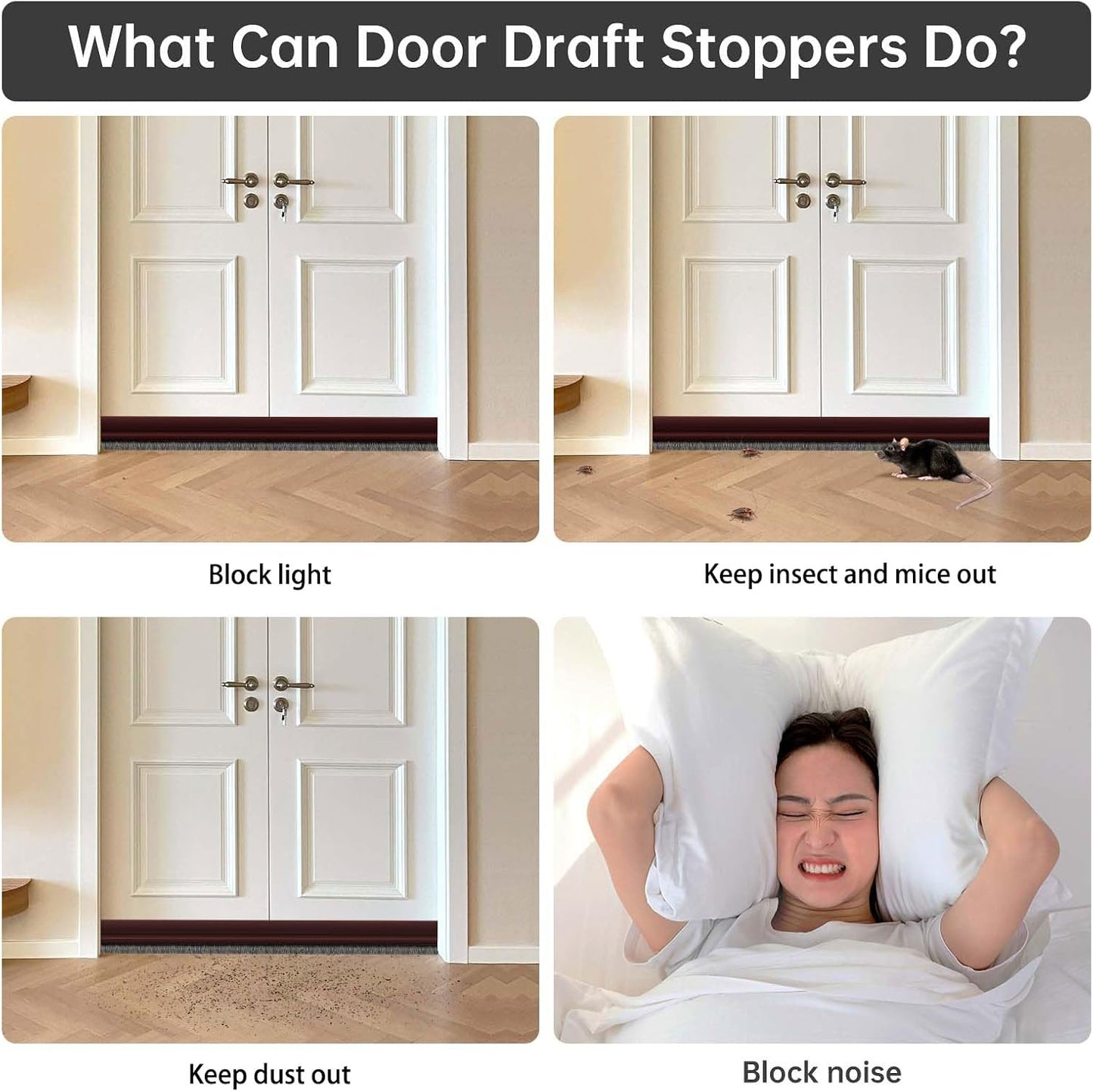 Door Sweep for Bottom of Door, Integrated Bottom Door Draft Stopper with Brush, Self-Adhesive Under Door Seal for Dust/Noise/Hot or Cold Air Insulation, Black 39.37" L/1" W