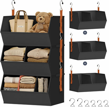 Hanging Closet Organizer Extra Large, Clothes Hanging Shelves for Closet with Divider, Collapsible Closet Storage System, Fabric Closet Hanging Organizer for Home, Dorm, Rv, ,Handbags, Underwear, Sock
