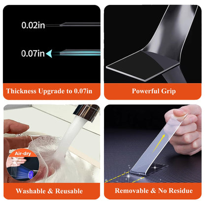 Double Sided Heavy Duty Extra Strong Adhesive Tape - 1.2 Inch x 10 feet - Removable Nano Tape for Poster Carpet Picture Hanging Strip Rug Wall Outdoor - Adhesive Multipurpose Clear Mounting Tape