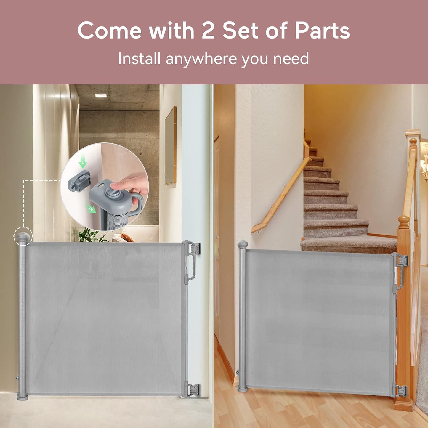 Retractable Baby Gate, Momcozy Mesh Baby Gate or Mesh Dog Gate, 33" Tall,Extends up to 55" Wide, Child Safety Gate for Doorways, Stairs, Hallways, Indoor/Outdoor
