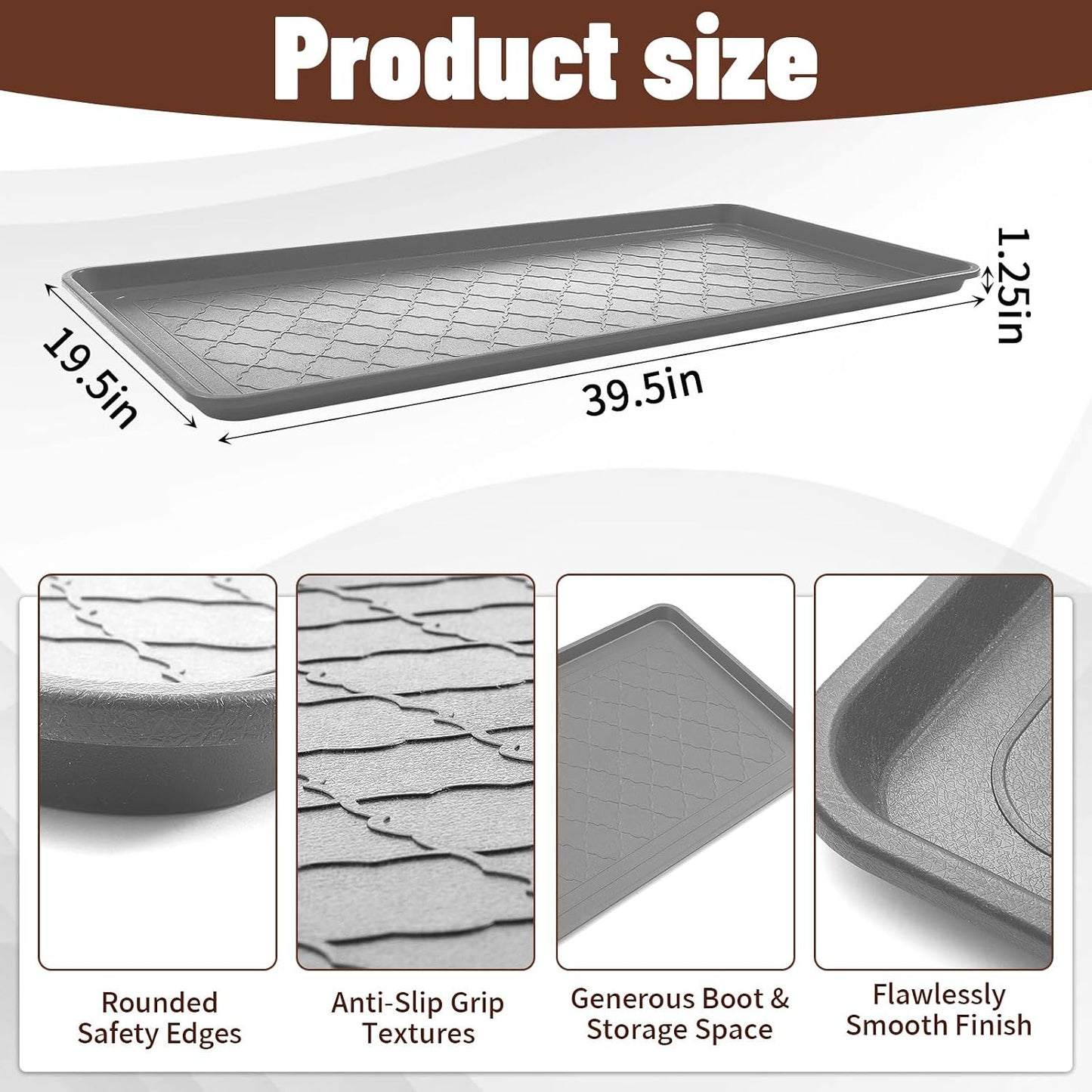 Geelin 3 Pack Extra Large Boot Tray 40"x20" Long Shoe Mats Boot Storage with Raised Edge Waterproof Plastic Wet Shoe Tray for Entryway Floor Indoor Outdoor Mudroom Multi Use(Black)