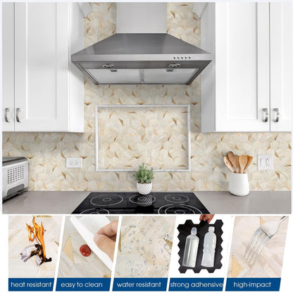 10-Sheet Heavy-Duty Hexagon Peel and Stick Backsplash, Thick Waterproof &Heat Resistant Stick on Wall Tiles, Slate Beige Mosaic for Kitchen & Bathroom, Strong Adhesive Permanent PVC Tiles