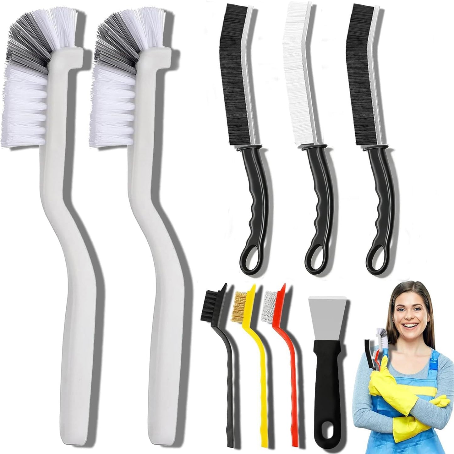 9 Pack Crevice Cleaning Brush Set, Scrub Brushes for Cleaner Hard Bristle Cleaning Brushes for Household Use, Cleaning Supplies for Kitchen, Bathroom, Corner, Sink, Cup, Bottle