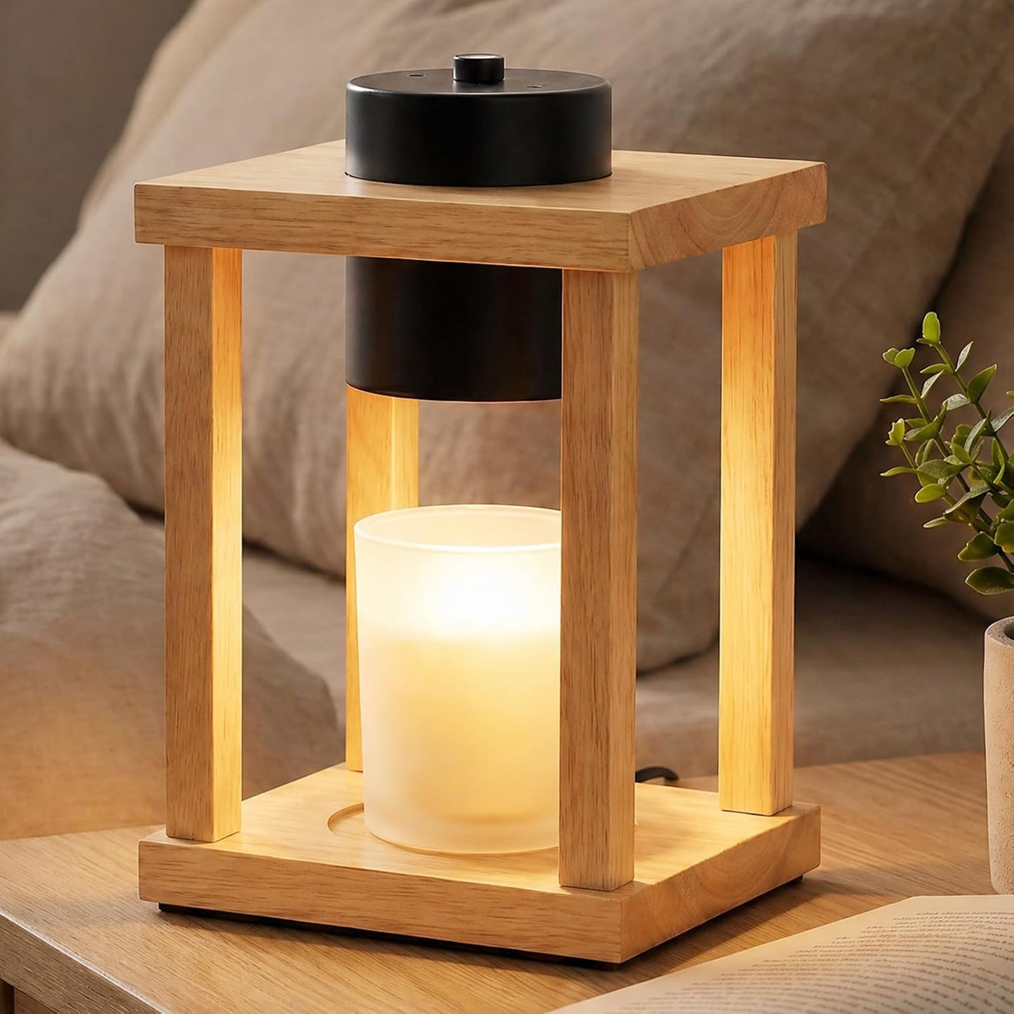 Candle Warmer Lamp Wood with Timer, Dimmable Electric Candle Lamp Warmer for Jar Candles, 2*35 Watt Bulb, Mothers Day Birthday Gifts for Women Men, Decorative Wooden Candle Lamp for Bedroom Home Decor