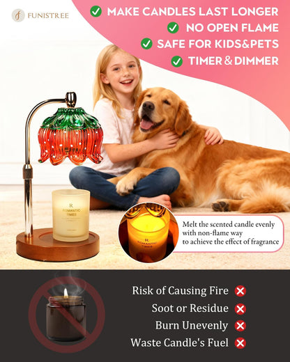 Candle Warmer Lamp Wood with Timer, Dimmable Electric Candle Lamp Warmer for Jar Candles, 2*35 Watt Bulb, Mothers Day Birthday Gifts for Women Men, Decorative Wooden Candle Lamp for Bedroom Home Decor