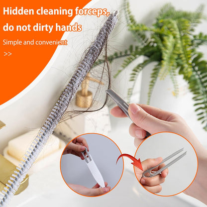 Upgraded Sink Drain Overflow Cleaning Brush, 23.6" Sewer Drain Brush, Bendable Long Pipe Cleaners, Household Sewer Hair Catcher with Cleaning Forceps