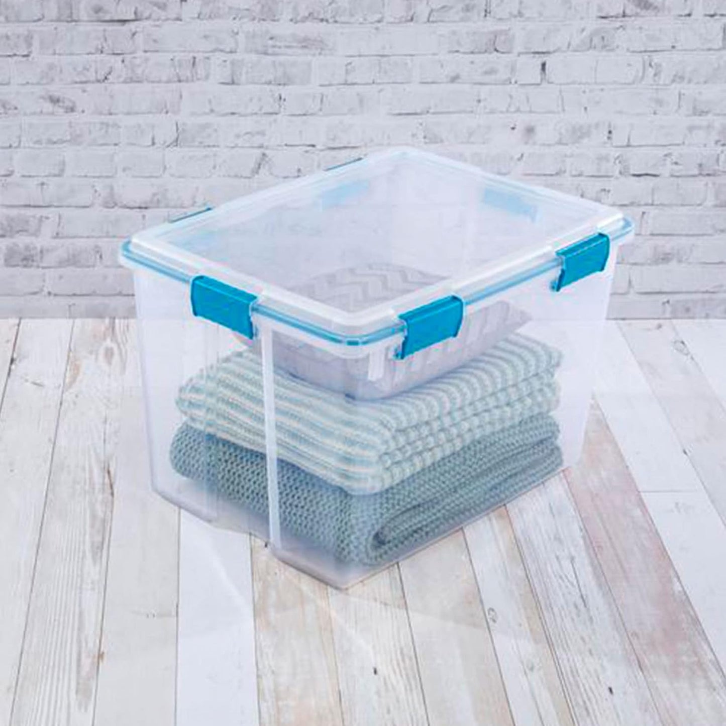 Sterilite 4-Pack Gasket Box, Home Storage Organizer Bins with Lids, 37 Quart – Stackable Clear Plastic Containers for Bedroom, Bathroom, Garage, Basement, or Attic