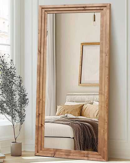 Full Length Mirror 65"x22" with Stand Solid Wood Frame Floor Large Mirror for Living Room, Bedroom Hanging Standing or Leaning Wall-Mounted, New Black