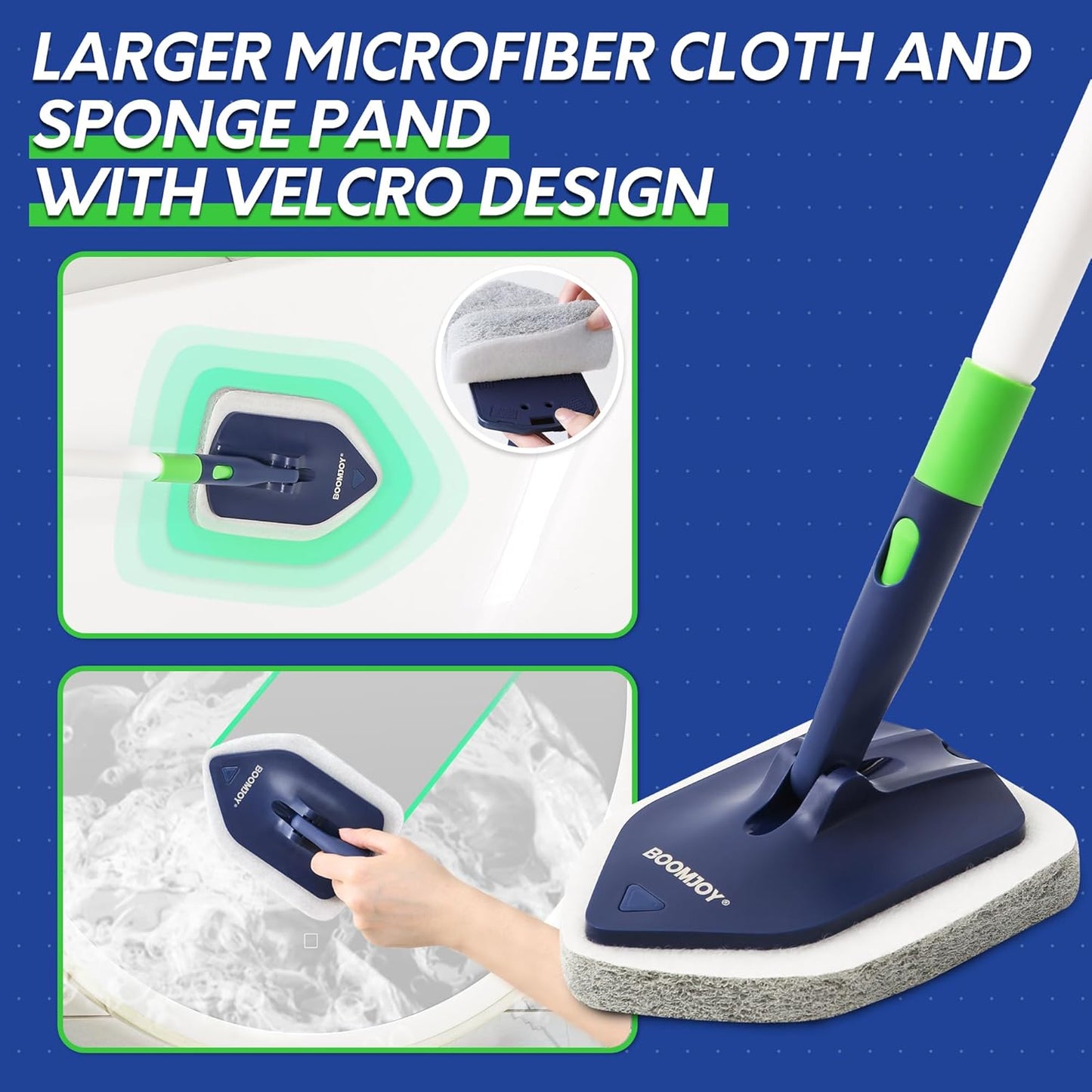 BOOMJOY 4 in 1 Shower Cleaning Brush, 58" Extendable Tub and Tile Scrubber Set, Grout Brush with Long Handle, Shower Tile Floor Scrubber for Cleaning Baseboard Bathroom Toilet Kitchen