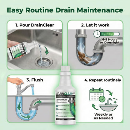 DrainClear Pro Enzyme Drain Cleaner 32oz - Enzymatic Liquid Hair and Grease Clog Remover, Kitchen Sink, Bathroom, and Shower Drain Cleaner, Pipe Maintainer, Septic Safe Enzyme Cleaner and Treatment