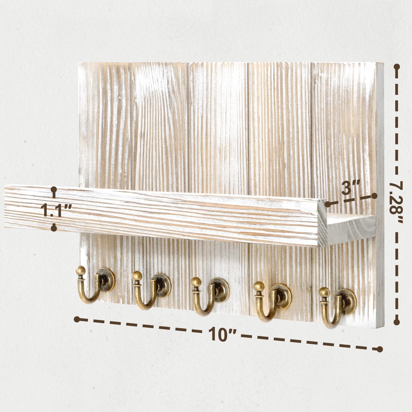 Rebee Vision Decorative Key Holder Wall Mount - Rustic Key Holder for Wall with Shelf and Mail Organizer for Living Room Decor - Home Essentials for Home Improvement (Brown, 3.54" x 10" x 7.28")