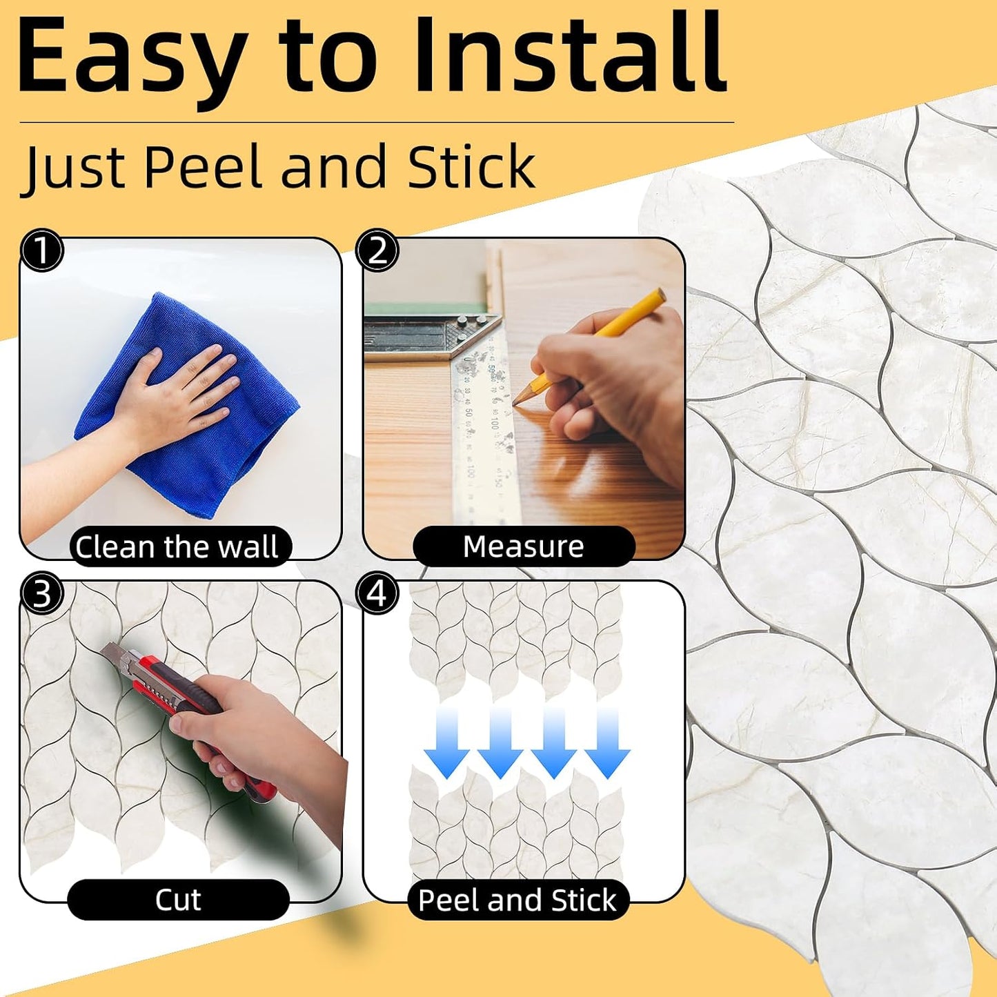 Tilingview 10-Sheet Peel and Stick Backsplash Tile for Kitchen, Self-Adhesive Mosaic Glossy Leaf Stick on Wall Tile with Gaps (Leaf Beige)