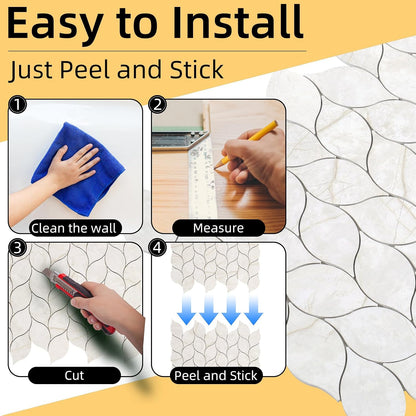 Tilingview 10-Sheet Peel and Stick Backsplash Tile for Kitchen, Self-Adhesive Mosaic Glossy Leaf Stick on Wall Tile with Gaps (Leaf Beige)