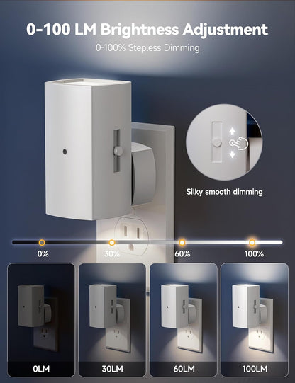 Brightown 2 Pack Night Lights Plug Into Wall, Modern Night Light with Rotating Plug, Dusk to Dawn Sensor, 0-100LM Stepless Dimming Nightlights, Home Decor for Hallway Bedroom Bathroom, Soft White