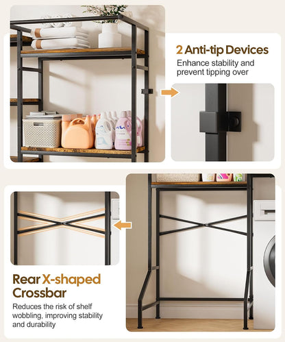 Homde Over The Washer and Dryer Storage Shelf, 5-Tier Heavy Duty Laundry Room Organizer Standing Shelf with Hanger Rod & Anti-Tip, Space Saving Rust Proof Shelving for Bathroom, Balcony