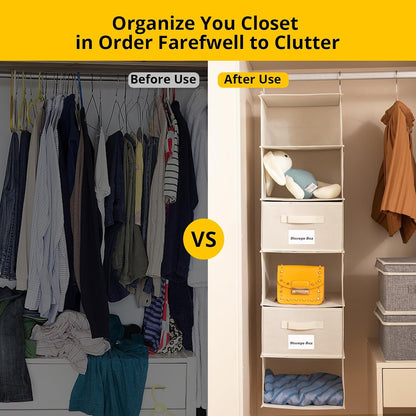 BrilliantJo 2 Pack Hanging Closet Organizer, 5 Shelves Hanging Storage with 6 Side Pockets for Clothes Shoes, 43"x12"x12"(Black)