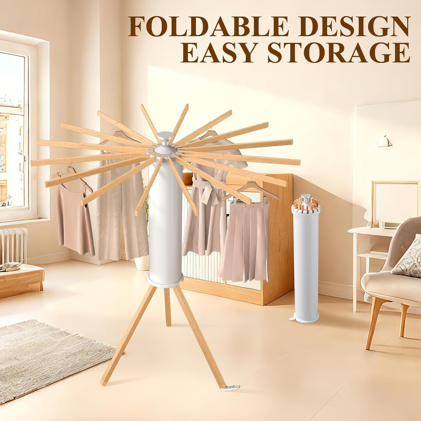 Foldable Clothes Drying Rack, Portable Garment Drying Rack for Indoor Outdoor, Space Saving Laundry Drying Rack, Sturdy Clothing Air Dryer Hanger for Balcony Bedroom Laundry Room