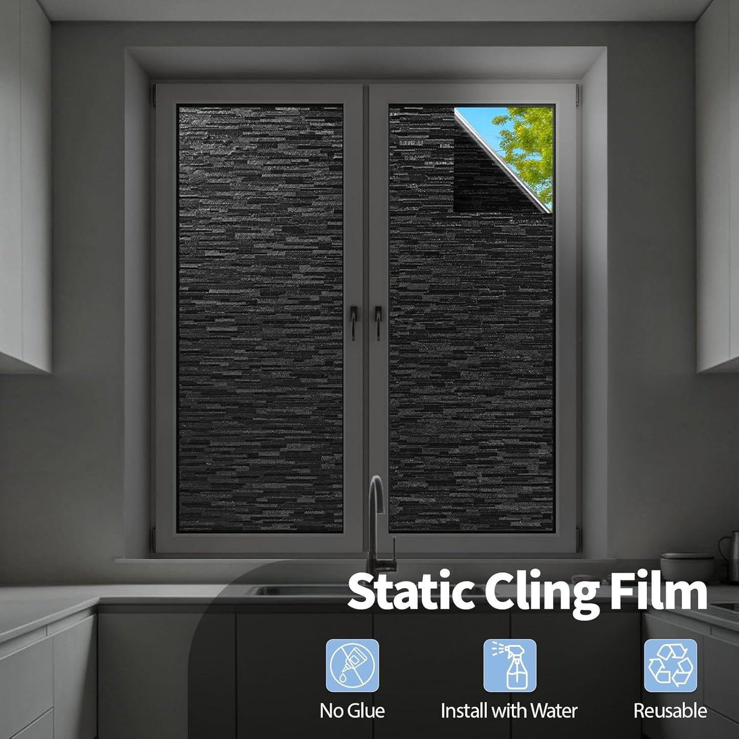 GTJ Frosted Window Privacy Film, Static Cling No Glue Removable Reusable, UV Blocking Glare & Heat Reduction, for Bathroom Glass Door Home Office, 17.5" x 78.7"in