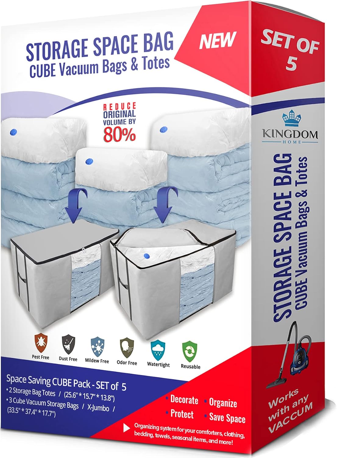 Cube Vacuum Storage Bags, Space Saver Bags, Premium Totes with Cubic Vacuum Compression Seal Bags for Clothing & Bedding. Space Saving Jumbo Organizer for Storing Clothes, Comforters,Blankets,Pillows+
