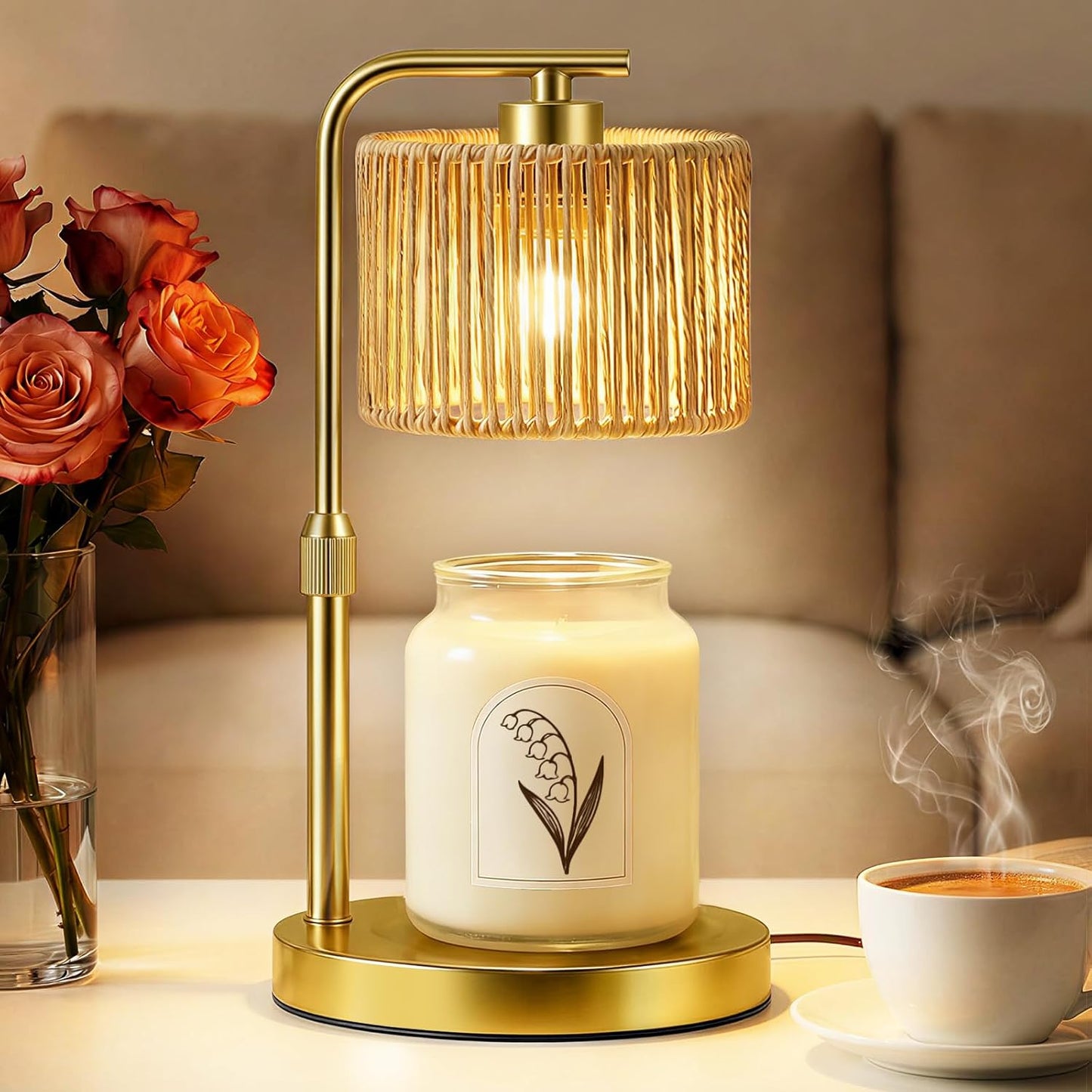 Candle Warmer Lamp with Timer Dimmer, Height Adjustable Modern Farmhouse Candle Warmer, Electric Candle Lamp Warmer with 2 Bulbs, Birthday Gifts for Women Mom, Gift for Home Decor