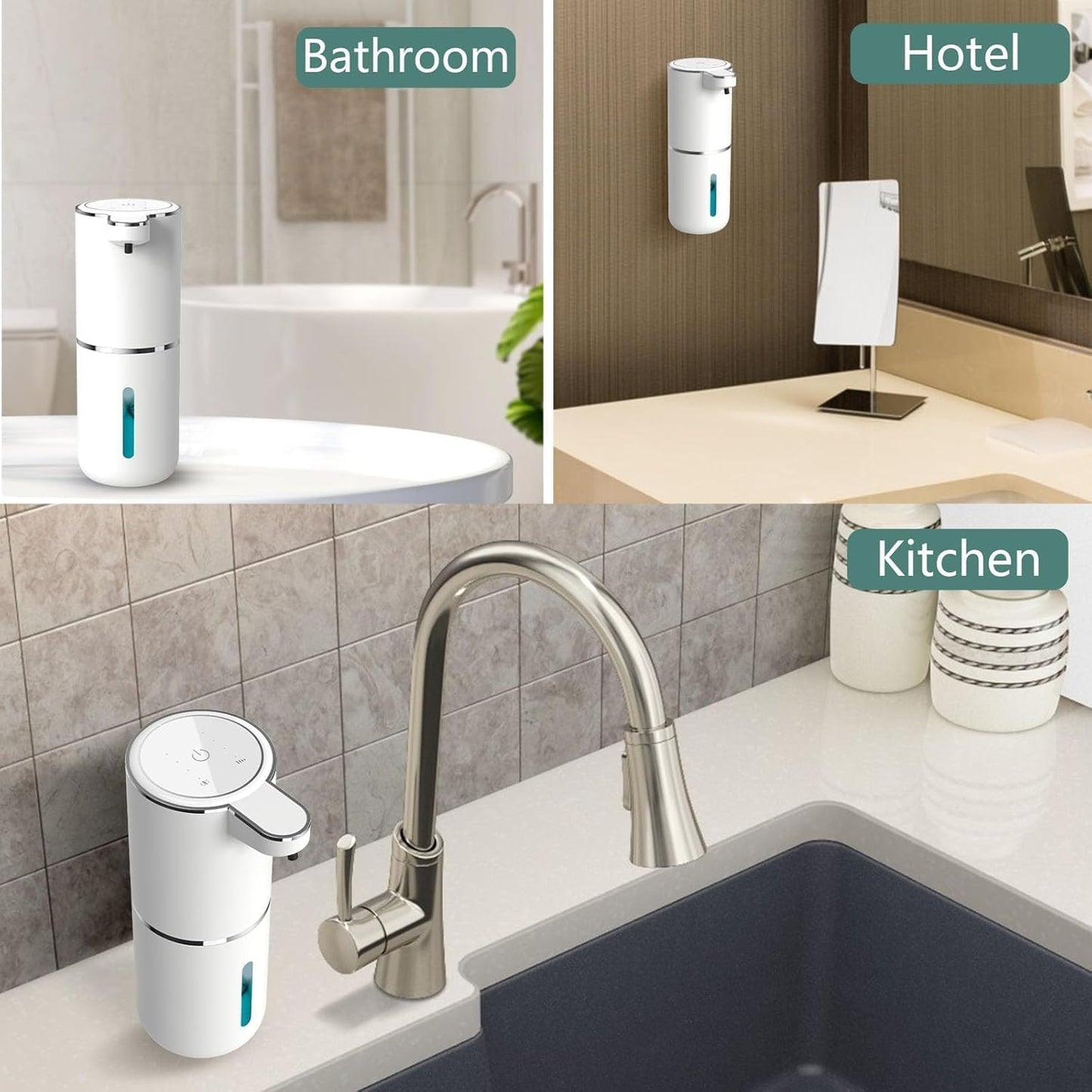 Automatic Soap Dispenser – Touchless Foaming Soap Dispenser 400ml USB Rechargeable Dispenser Electric Wall Mounted 4levels Adjustable Foam Soap Dispenser Pump for Bathroom Kitchen(Silver)