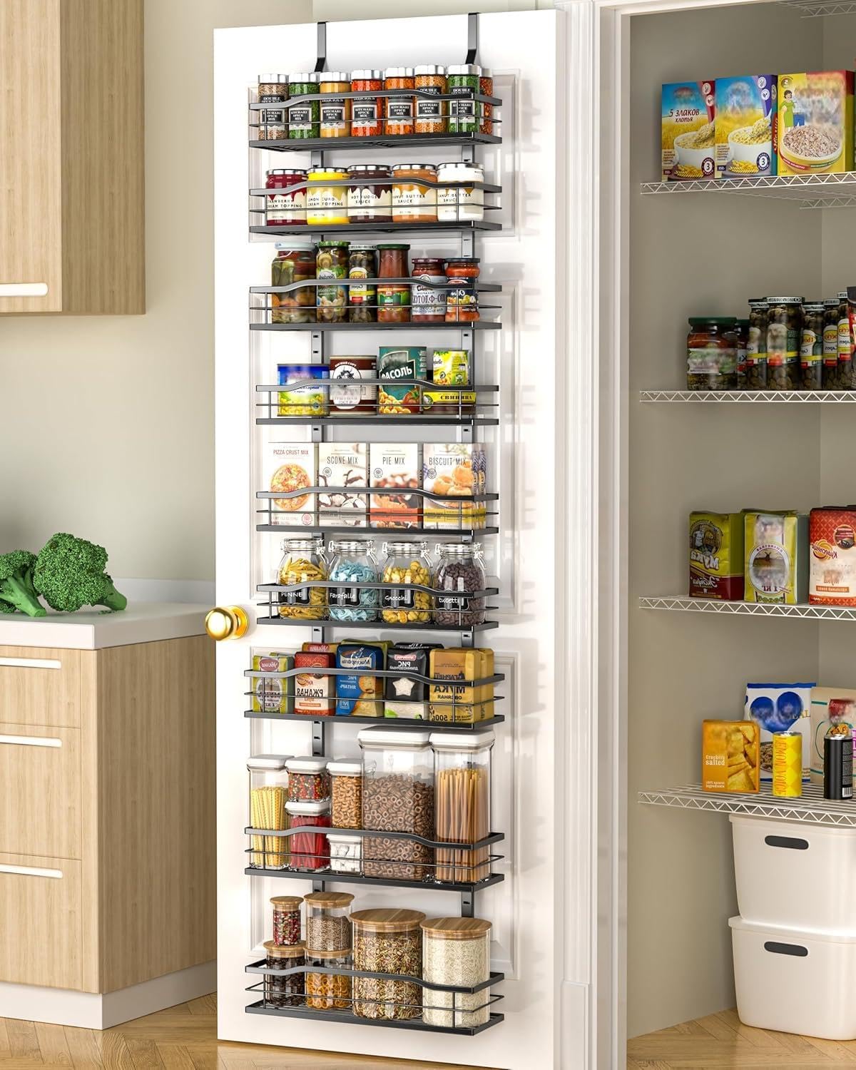 Moforoco White 9-Tier Over The Door Pantry Organizer, Pantry Organization And Storage, Metal Hanging Spice Rack Shelves Door, Home & Kitchen Essentials, Laundry Room Bathroom Organization