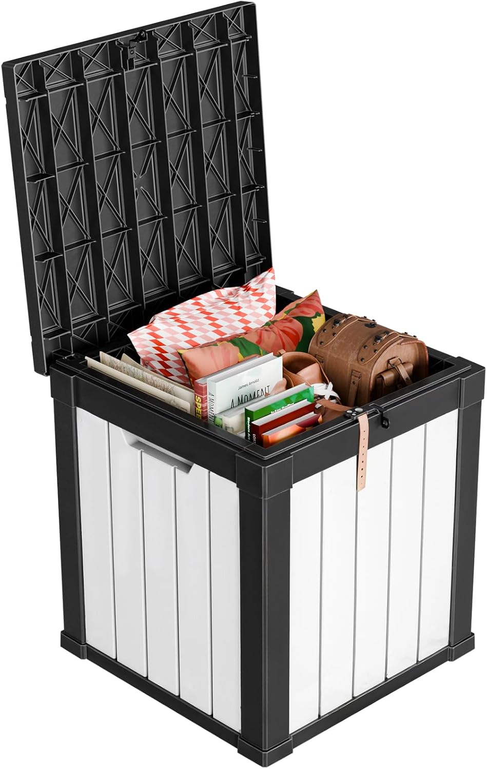 PatioZen 100 Gallon Resin Deck Box, Lockable Patio Outdoor Storage Box for Furniture, Garden Tools and Tools Storage, Waterproof Outside Storage Boxes - Black