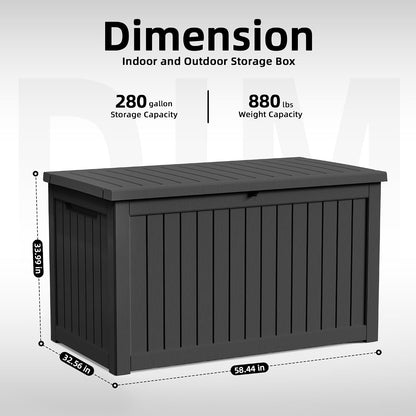 ROJIK 340 Gallon Deck Box Outdoor Waterproof,Weatherproof Outdoor Storage Boxes Lockable with Lid,Outside Resin Storage Bench for Patio Cushions,Garden Tools and Pool Accessories(Black)