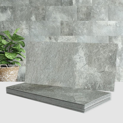 AULIGET 6" x 12" Black Slate Peel and Stick Backsplash Wall Tiles, PVC Faux Stone Stick on Tiles for Backsplash Kitchen, Bathroom, Laundry Room, Camper, Fireplace (Pack of 20)