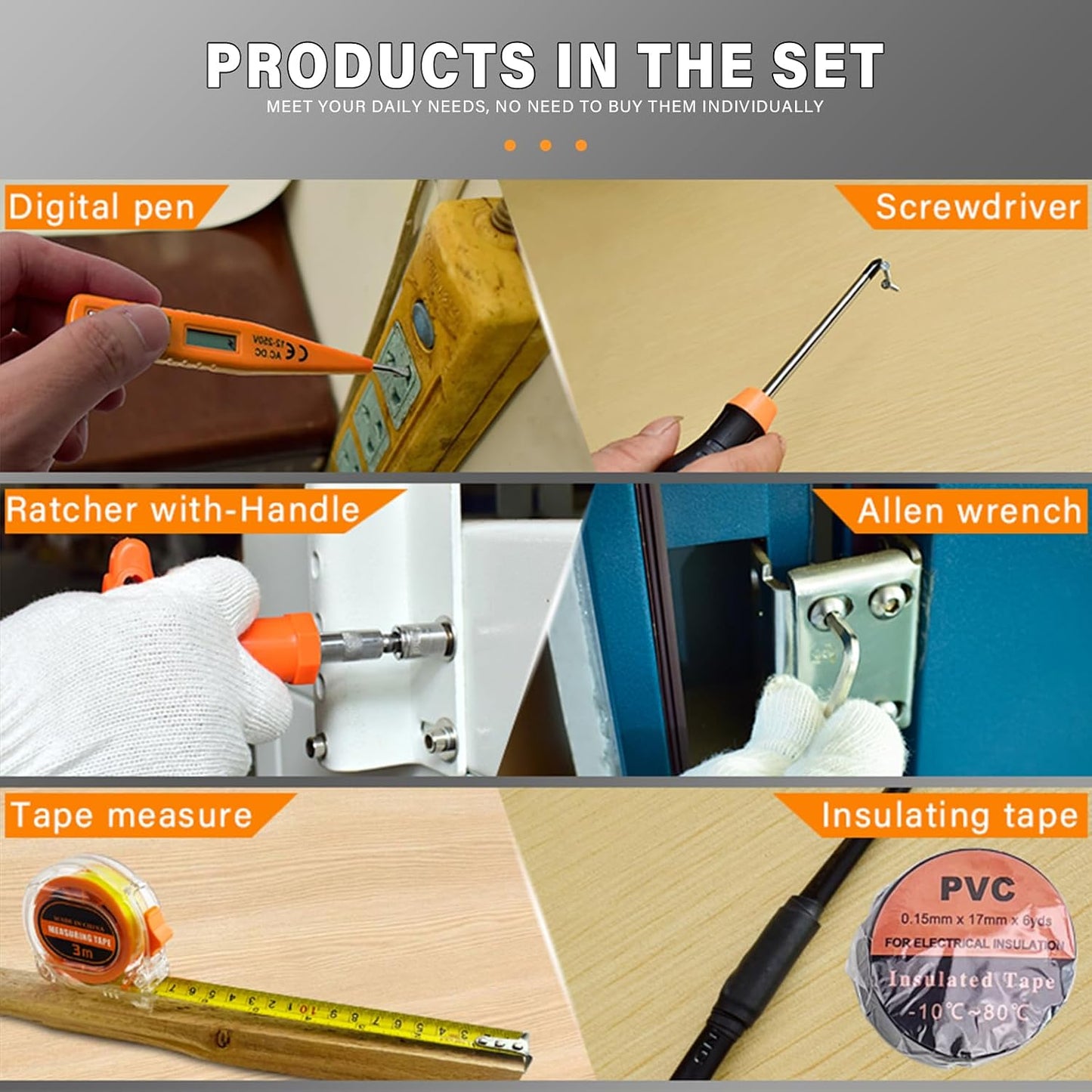 Professional 158-Piece Home Tool Kit, Orange and Black, Complete Household Repair Set with Carrying Case, Includes Screwdrivers, Hammer, Wrench Set, Wire Cutters, Measuring Tape