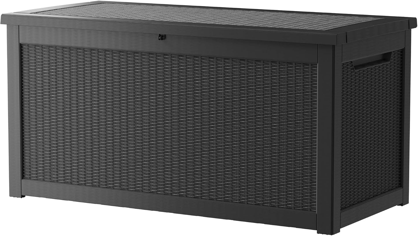 TARKARI 275 Gallon Resin Deck Box, Waterproof Outdoor Storage Box, Lockable for Patio Furniture, Garden Tools, Pool Accessories, UV-Resistant for All Weather Use, Black