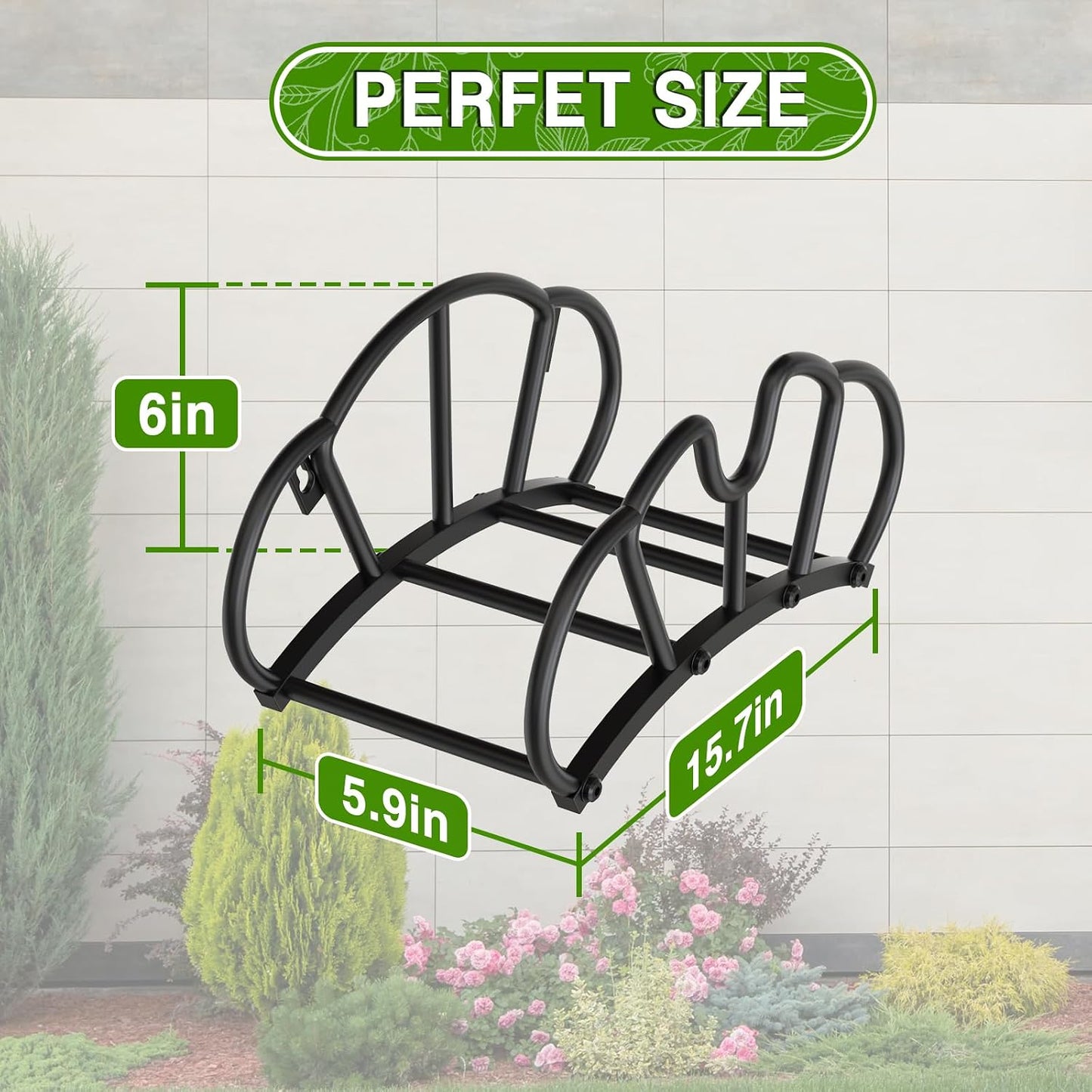 Qatsrin Super Stable Garden Hose Holder Wall Mount, Heavy Duty Water Hose holder Hanger Holds 125-Feet Hose, Metal Hose Storage Reel Rack Organizer for Outside Yard Lawn