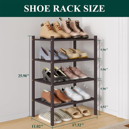 Smiry Bamboo Shoe Rack, 3 Tier Free Standing Wooden Shoe Organizer, Stackable Wood Shoe Storage Shelf for Closet, Entryway, 5 Horizontal Slats, 26.8"x11"x18.3", Natural