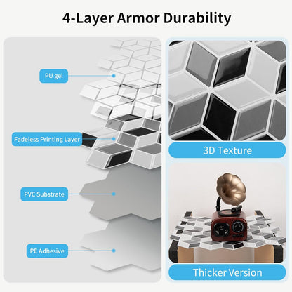 Art3d 10-Sheet Peel and Stick Backsplash Tiles, 12x12 Inch Self-Adhesive 3D Wall Tiles for Kitchen, Bathroom, Countertop - Thickened Waterproof Design (Graphite Gray)