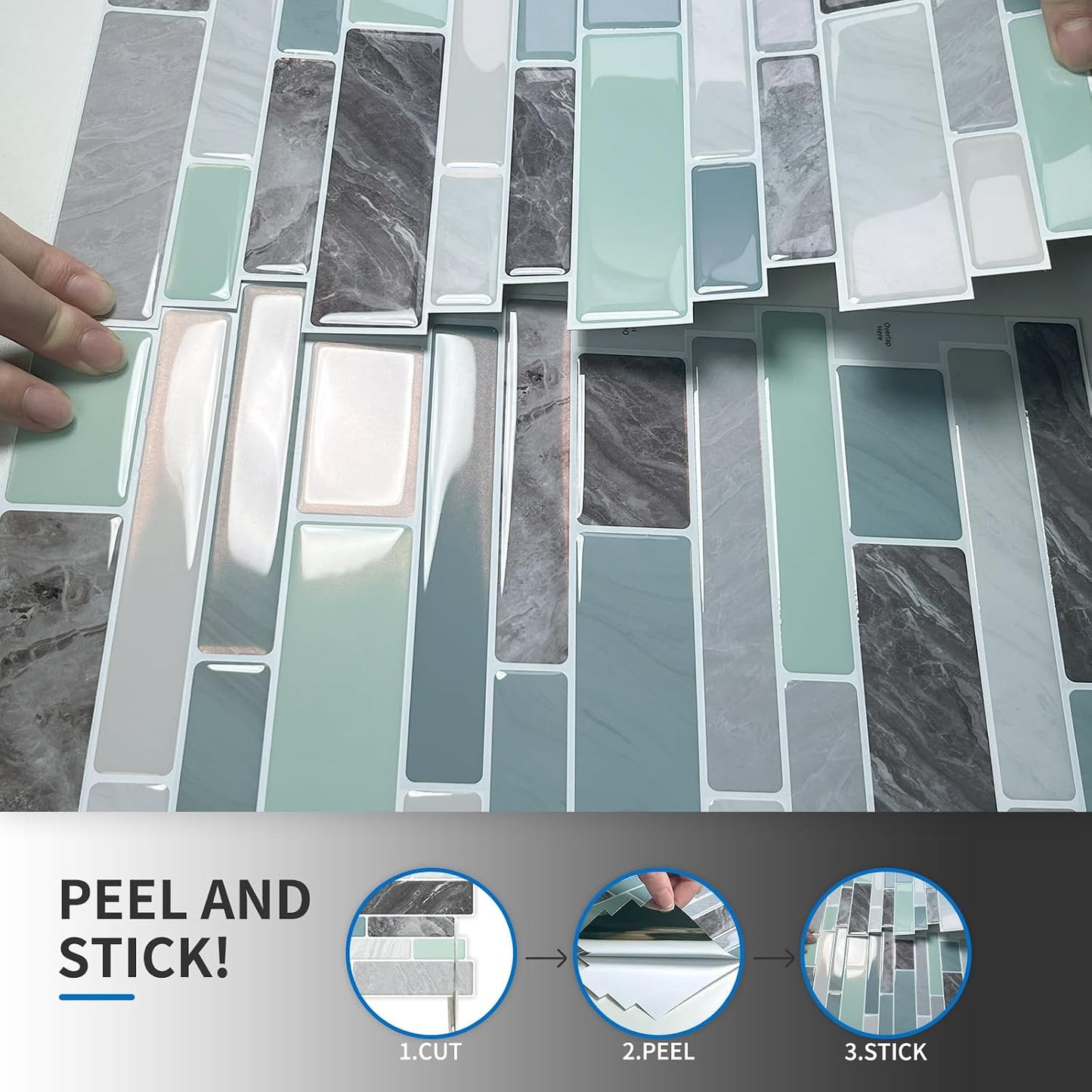 10-Sheet Peel and Stick Kitchen Backsplash Tiles | 3D Waterproof Self Adhesive Wall Tile Stick on Backsplash for Kitchen and Bathroom(Sage Green,12"×12")