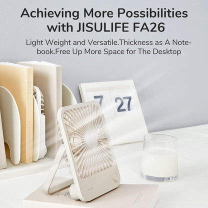 JISULIFE Desk Fan Battery Rechargeable, 4500mAh 180°Foldable Portable Personal Fan, 4 Speeds Adjustable Long Battery-life for Home Office Travel Outdoor Gifts for Women Men-White
