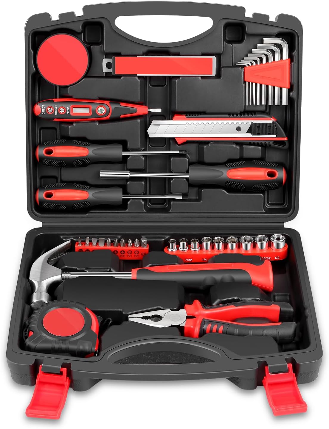 Auto Dynasty Tool Kit for Home, Basic Household Hand Tool Sets with Screwdrivers Combination Tools, All in One Plastic Toolbox Storage Case for College Dorm, Office, Auto Repair (Green)