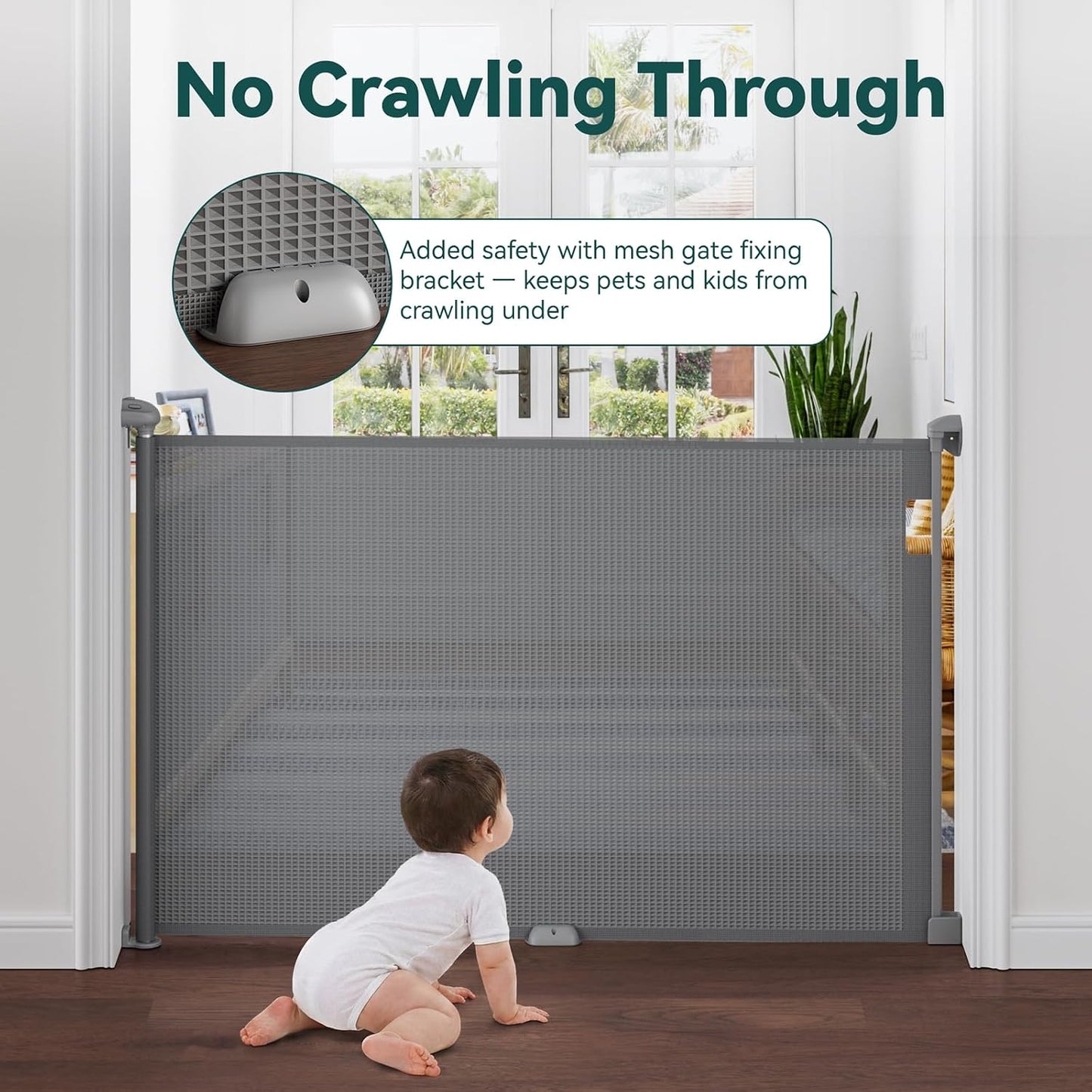 Babepai Retractable Baby Gates for Stairs, Retractable Dog Gate for Indoor/Outdoor Use | Child Gates for Doorways, Deck, Porch, Hallways, Patio (White, 55" Wide 34" Height)