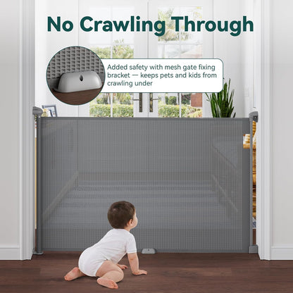 Babepai Retractable Baby Gates for Stairs, Retractable Dog Gate for Indoor/Outdoor Use | Child Gates for Doorways, Deck, Porch, Hallways, Patio (White, 55" Wide 34" Height)