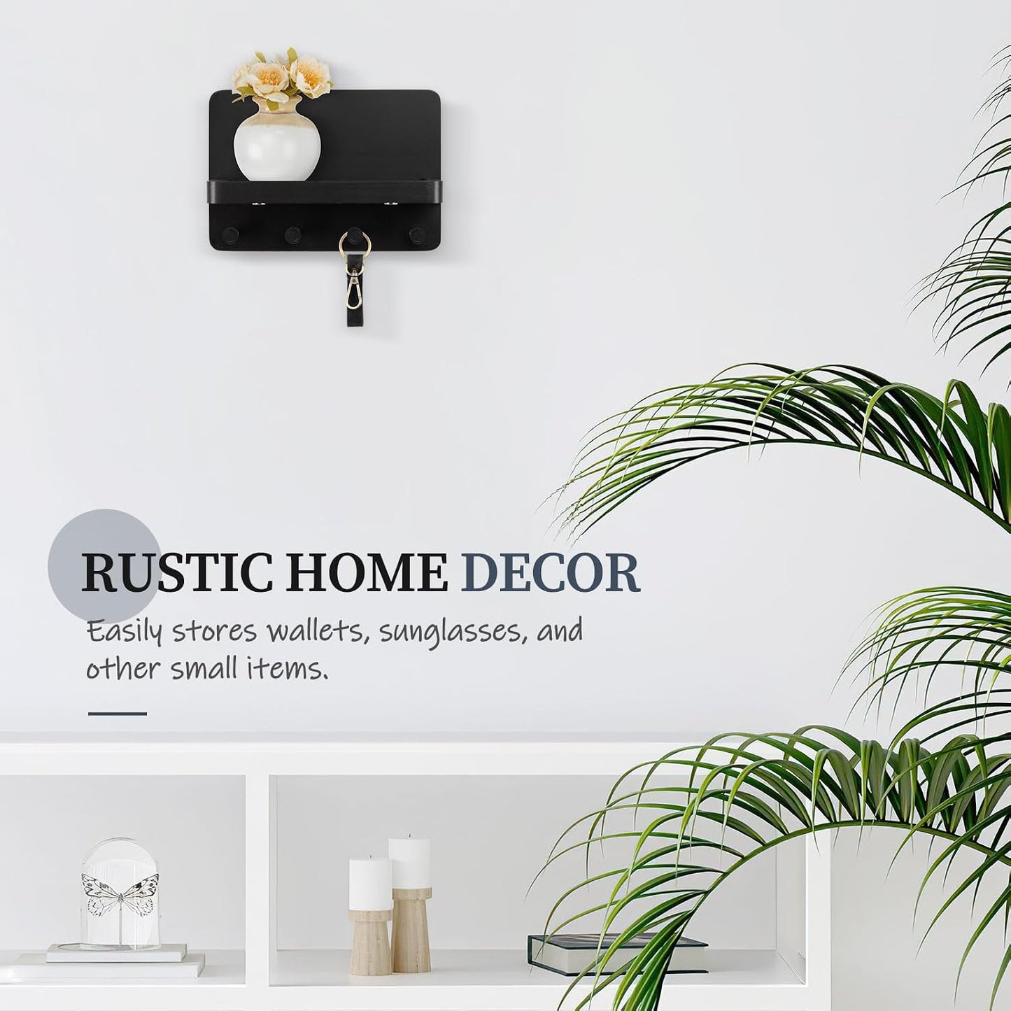 Nekon Key Holder for Wall with Shelf, Pine Wooden Key Hanger Wall Mounted, Farmhouse Wall Organizer for Home Entryway & Apartment (Standard, Wood)