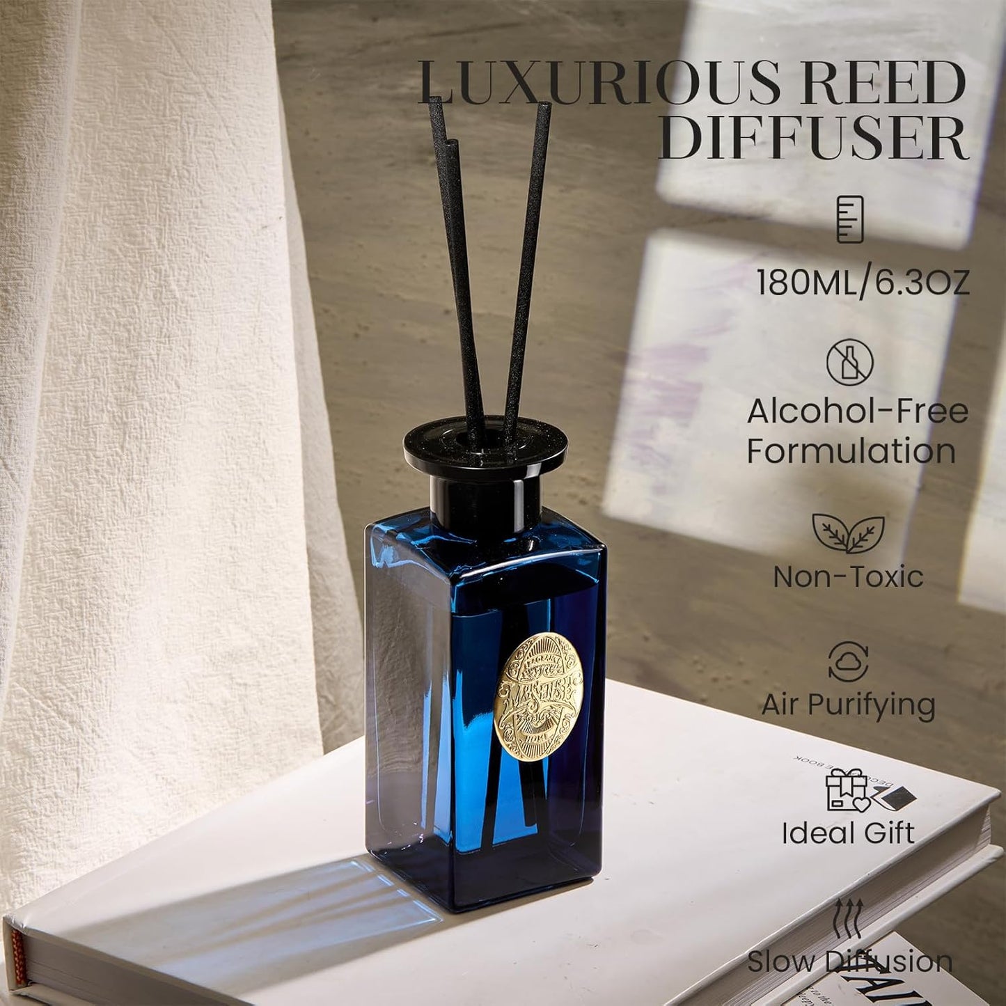 M&SENSE 6.3 oz Large Reed Diffuser Set | Lime+Basil Scent Oil Diffuser with Sticks | Hotel Collection Non-Toxic Home Fragrance |for Bedroom Bathroom Living Room - Colors A
